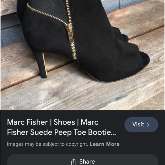 Marc Fischer 9.5 black heel gold zipper,3.5 inch leather/suede peep toe - Picture 3 of 14